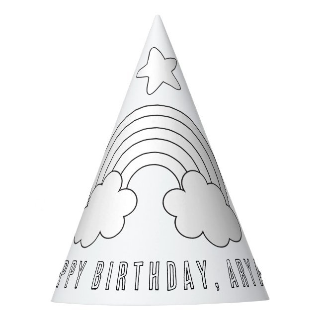 Rainbow Birthday Party - Color Your Own Party Hat (Front)