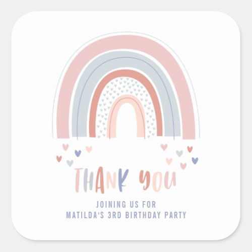 Rainbow birthday party decor in pink purple  blue square sticker