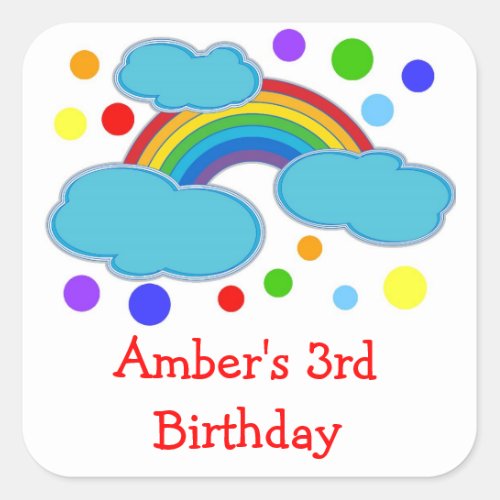 Rainbow Birthday Party Favor Labels Sticker
