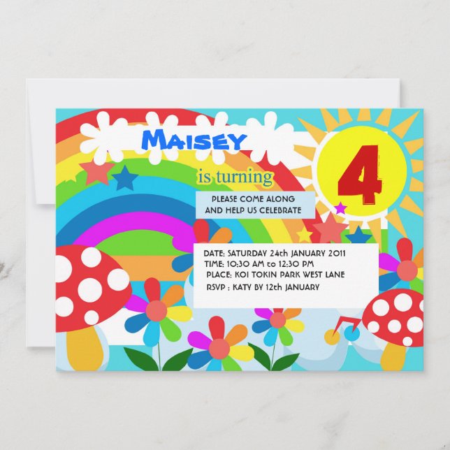 Rainbow birthday party invitation (Front)