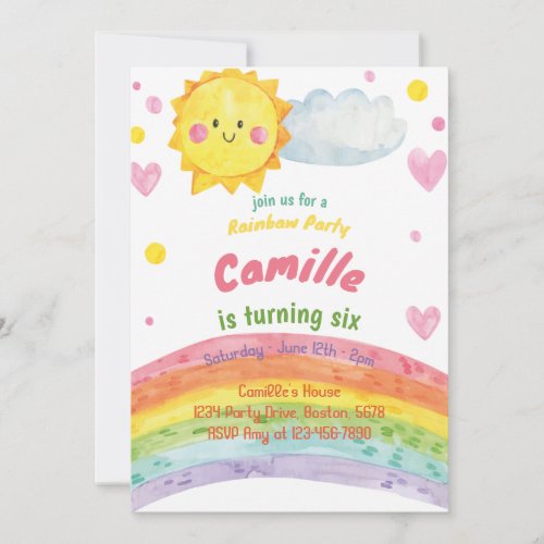 rainbow birthday party invitation