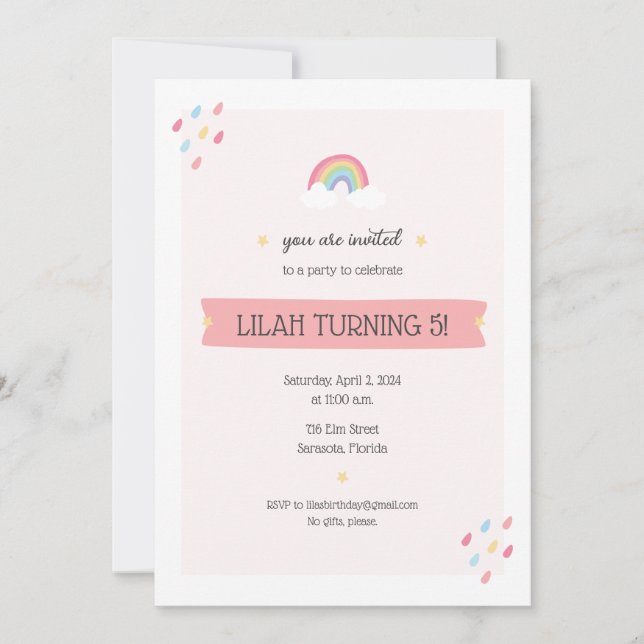 Rainbow Birthday Party Invitation (Front)