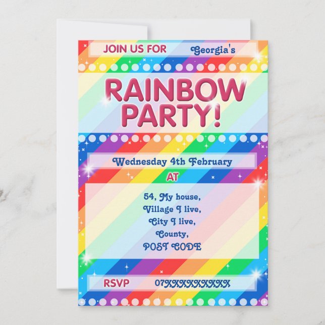Rainbow Birthday Party Invitation Customizable (Front)