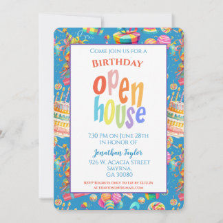 Rainbow Birthday Party Open House Invitation