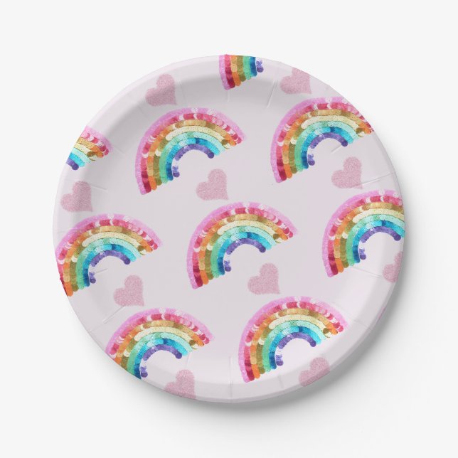  Rainbow Birthday Party Paper Plates (Front)