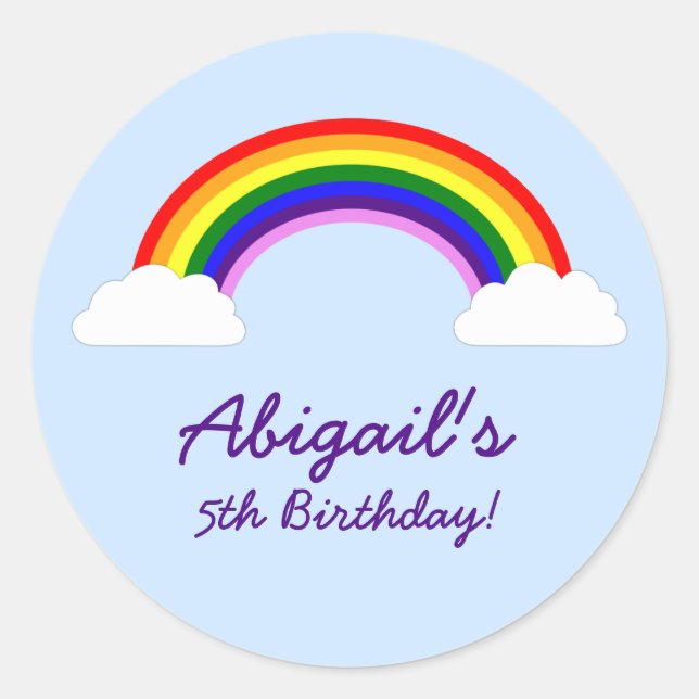 Rainbow Birthday Party Personalized Favor Classic Round Sticker (Front)