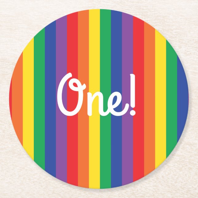 Rainbow Birthday Party Round Paper Coaster (Front)