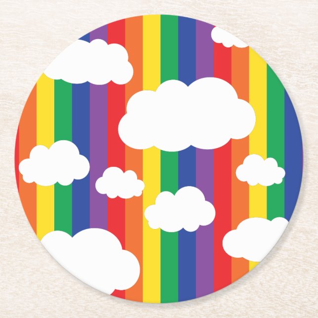 Rainbow Birthday Party Round Paper Coaster (Front)