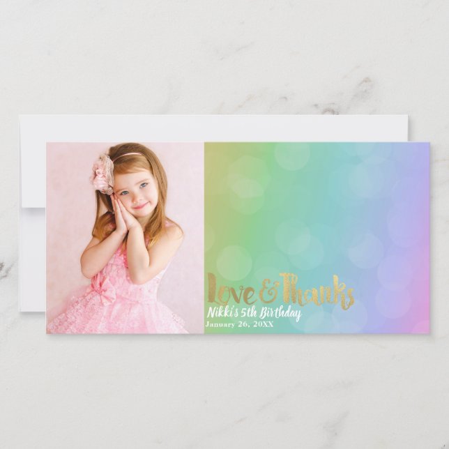 Rainbow Birthday Photo Love & Thanks Thank You Card (Front)