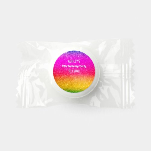 Rainbow Birthday Pink Yellow Green Sparkle   Life Saver Mints