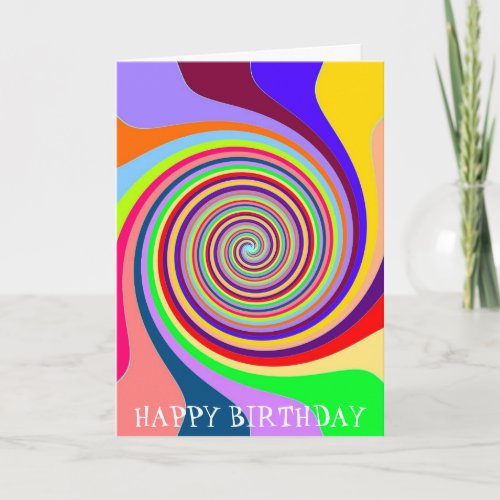 Rainbow Birthday psychedelic pop art candy swirl Card