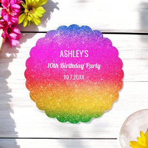 Rainbow Birthday Purple Blue Yellow Paper Coaster