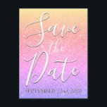 Rainbow Birthday Sparkle Glitter Save the Date Announcement Postcard<br><div class="desc">Save the Date Birthday Party Faux Sparkle and Glitter Gold,  Purple and Pink Rainbow Ombre Pastel Postcard which are perfect for a Birthday Party,   Anniversary Party,   Baby Shower or Wedding.</div>
