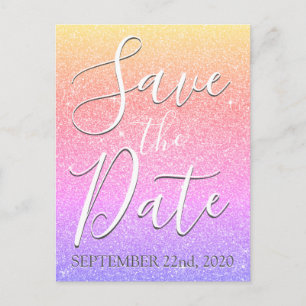 Rainbow Birthday Sparkle Glitter Save the Date Announcement Postcard