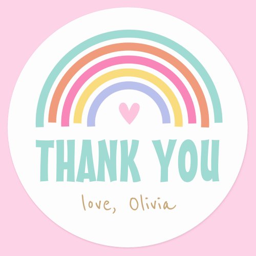 Rainbow Birthday Thank You Party Favor Classic Round Sticker
