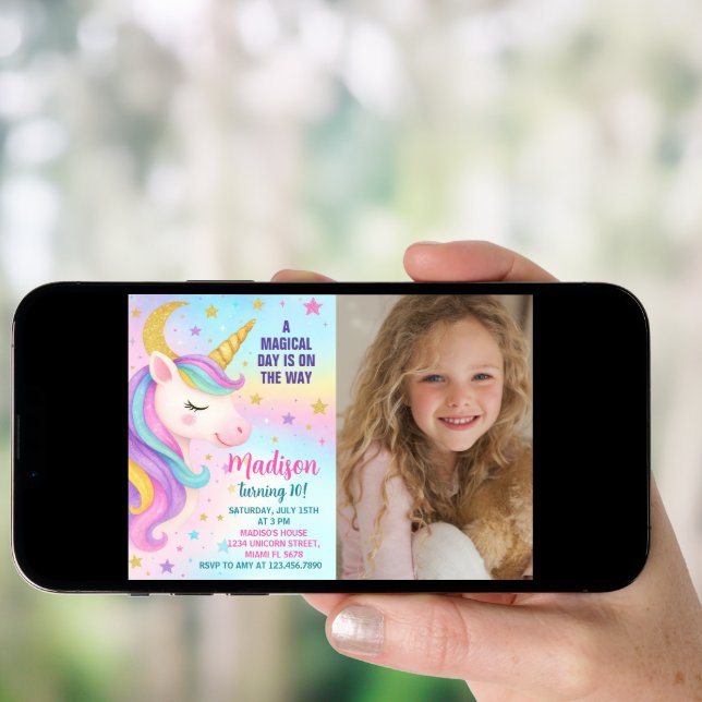 Rainbow Birthday Unicorn Invitation (Front Digital)