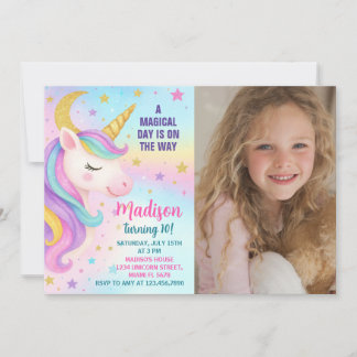 Rainbow Birthday Unicorn Invitation