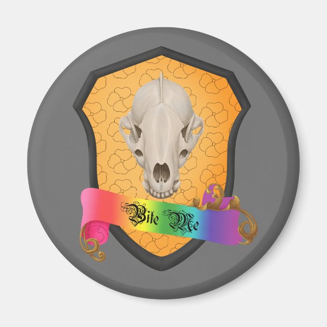 Rainbow Bite Me Badger Skull Magnet (Front)