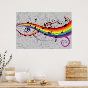 Rainbow black and gray Music Notes Poster