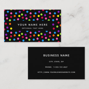 Rainbow Black Bright Polka Dots Confetti Pattern Business Card