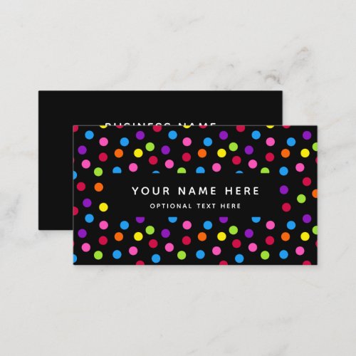 Rainbow Black Bright Polka Dots Confetti Pattern Business Card