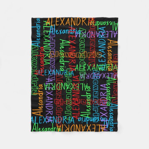 Rainbow Black Colorful Personalized Custom Name Fleece Blanket