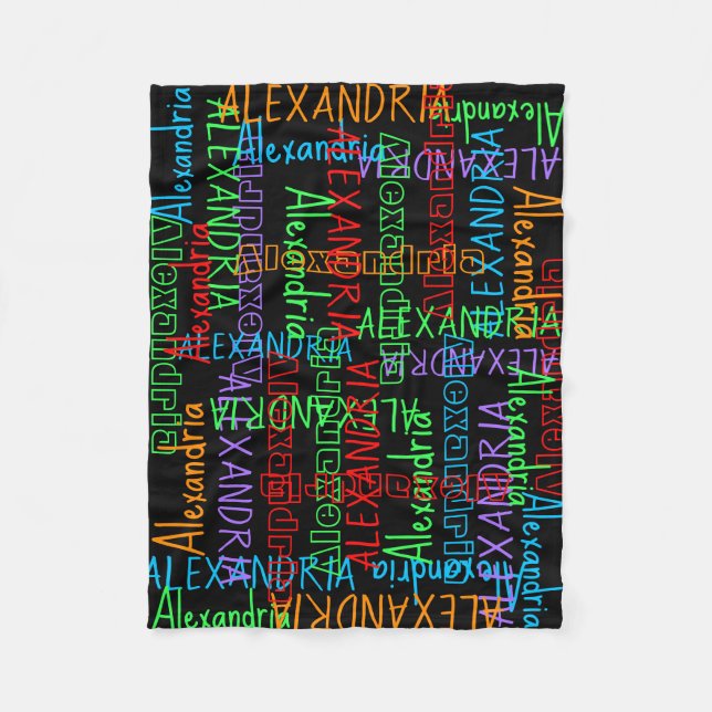 Rainbow Black Colorful Personalized Custom Name Fleece Blanket (Front)