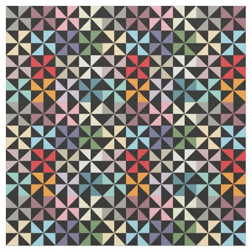 Rainbow & Black Geometric Pinwheel Pattern Fabric