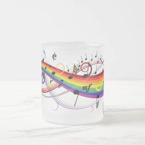 Rainbow Black Musical Notes Frosted Mug