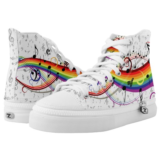 Rainbow Black Musical Notes High-Top Sneakers