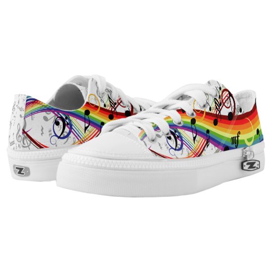 Rainbow Black Musical Notes Low-Top Sneakers