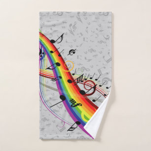 Rainbow Black Musical Notes on Gray Bath Towel Set