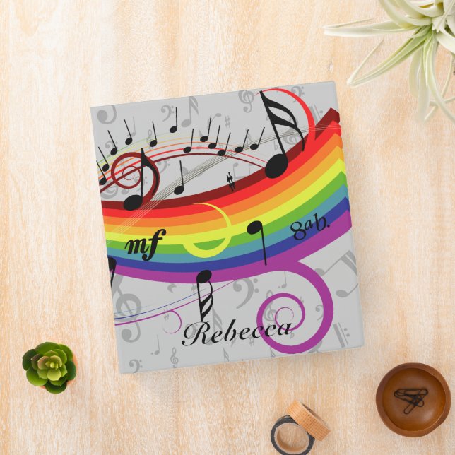Rainbow Black Musical Notes on Gray Binder (In Situ)