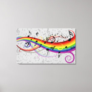 Rainbow Black Musical Notes on Gray Canvas Print