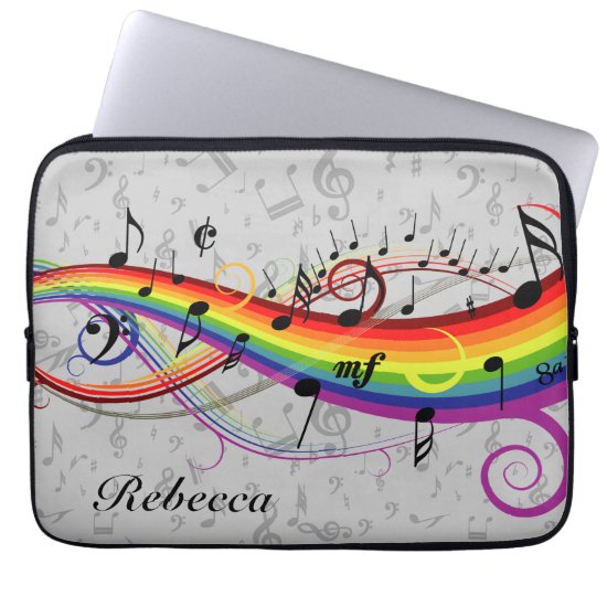 Rainbow Black Musical Notes on Gray Laptop Sleeve