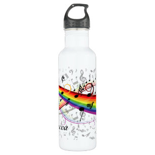 Rainbow Black Musical Notes on Gray Stainless Steel Water Bottle
