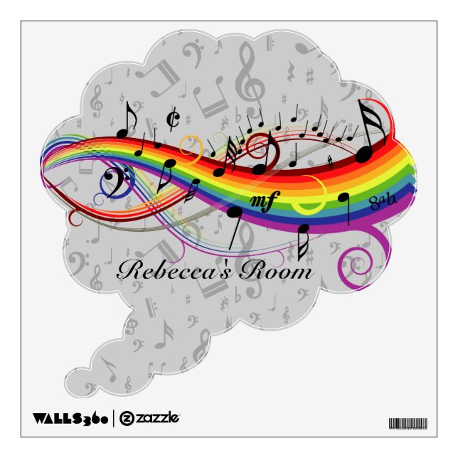 Rainbow Black Musical Notes on Gray Wall Decal (Front)