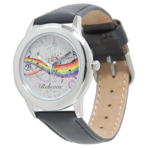 Rainbow Black Musical Notes on Gray Watch