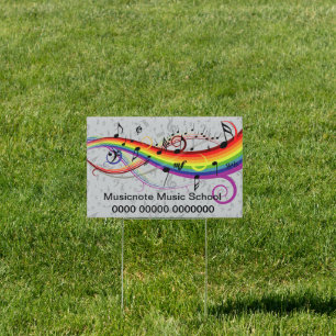 Rainbow Black Musical Notes on Gray Yard Sign