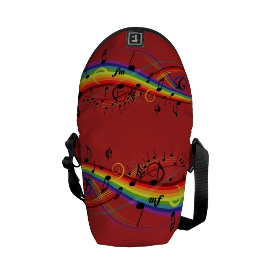 Rainbow Black Musical Notes on Red Messenger Bag