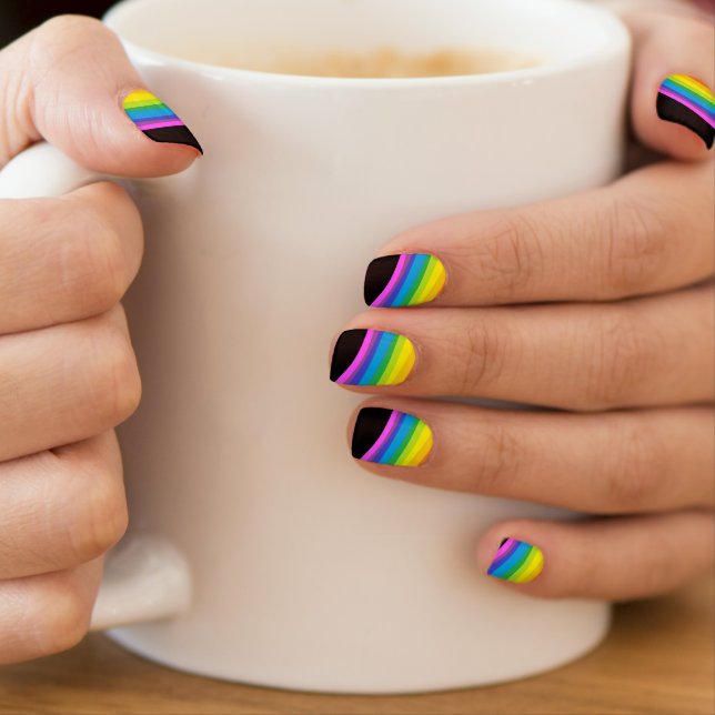 Rainbow & Black Nail Decals Striped Minx Nail Art (Insitu - Mug)