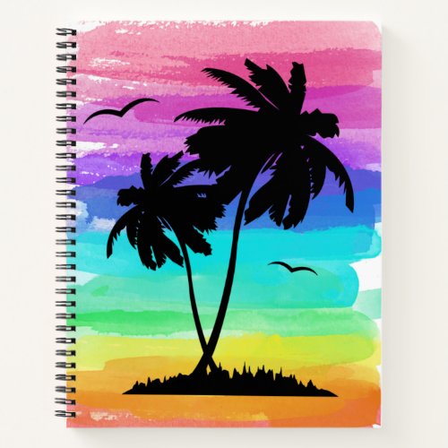 Rainbow Black Palm Tree Silhouette   Notebook