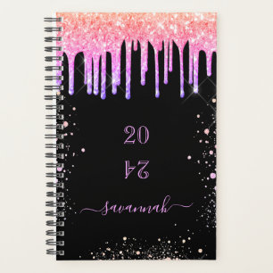 Rainbow black pink glitter drips 2026 planner
