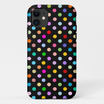 Rainbow & Black Polka Dot Pattern Iphone 11 Case by inspirationzstore at Zazzle