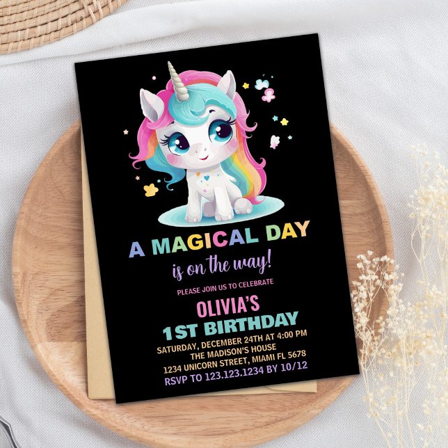 Rainbow Black Unicorn Birthday Invitations (Rainbow Black Unicorn Birthday Invitations)