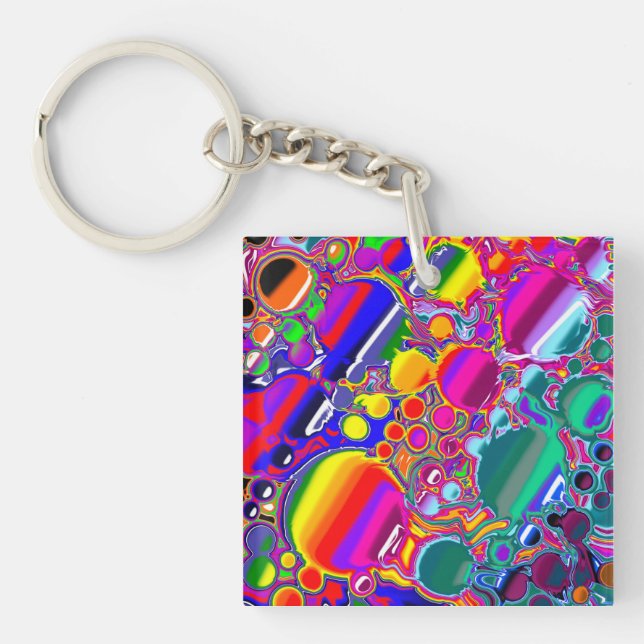 Rainbow Blast Abstract Art   Keychain (Front)