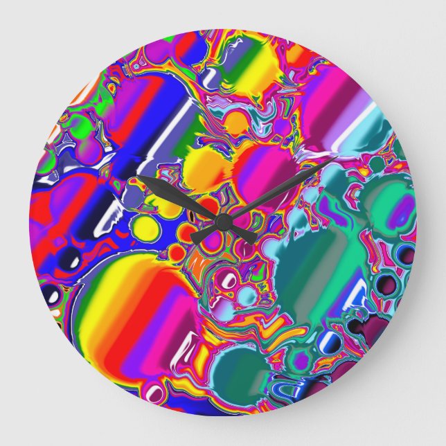 Rainbow Blast Abstract Art   Large Clock (Front)