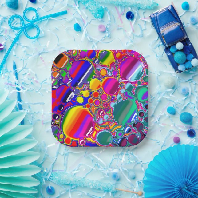 Rainbow Blast Abstract Art   Paper Plates (Party)