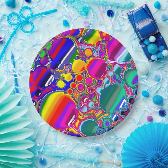 Rainbow Blast Abstract Art   Paper Plates (Party)