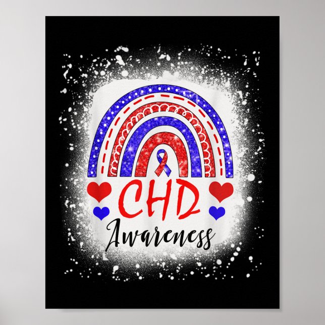 Rainbow Bleached Chd Congenital Heart Defect Aware Poster (Front)
